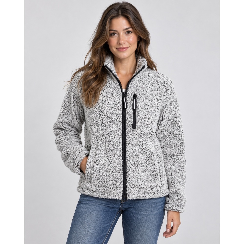 Garage Women Grey White Sherpa Fleece Full Zip Jacket Size M